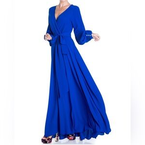 Blue Long Sleeve Wrap Dress
